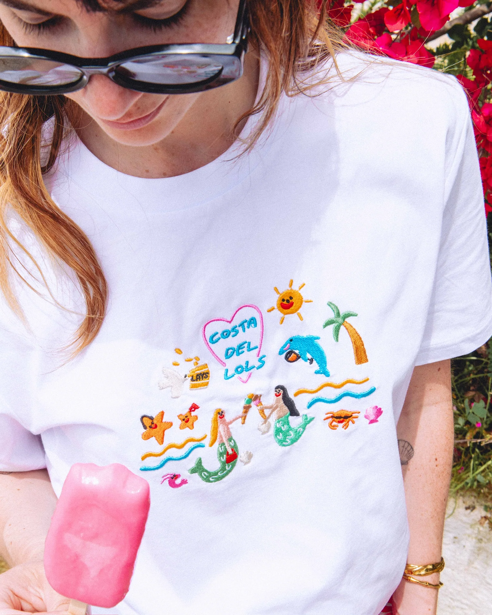 Costa Del Lols Embroidered Organic T-Shirt - Image 4