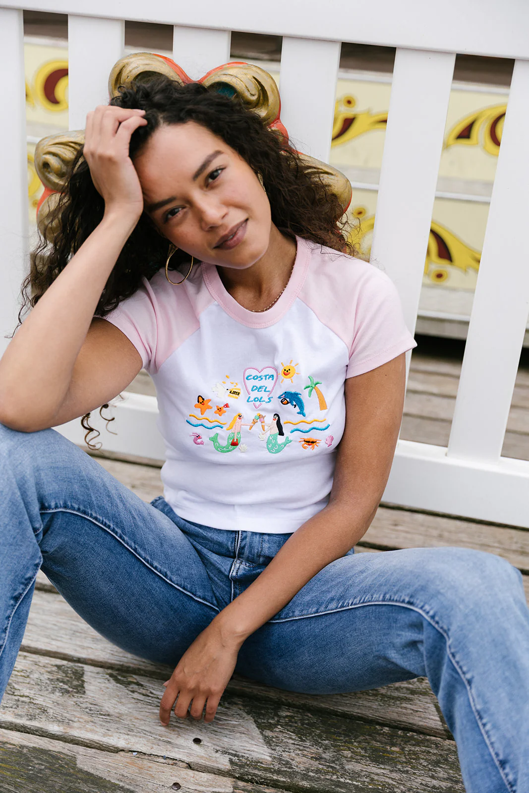 Costa Del Lols Embroidered Raglan Baby Tee - Image 6
