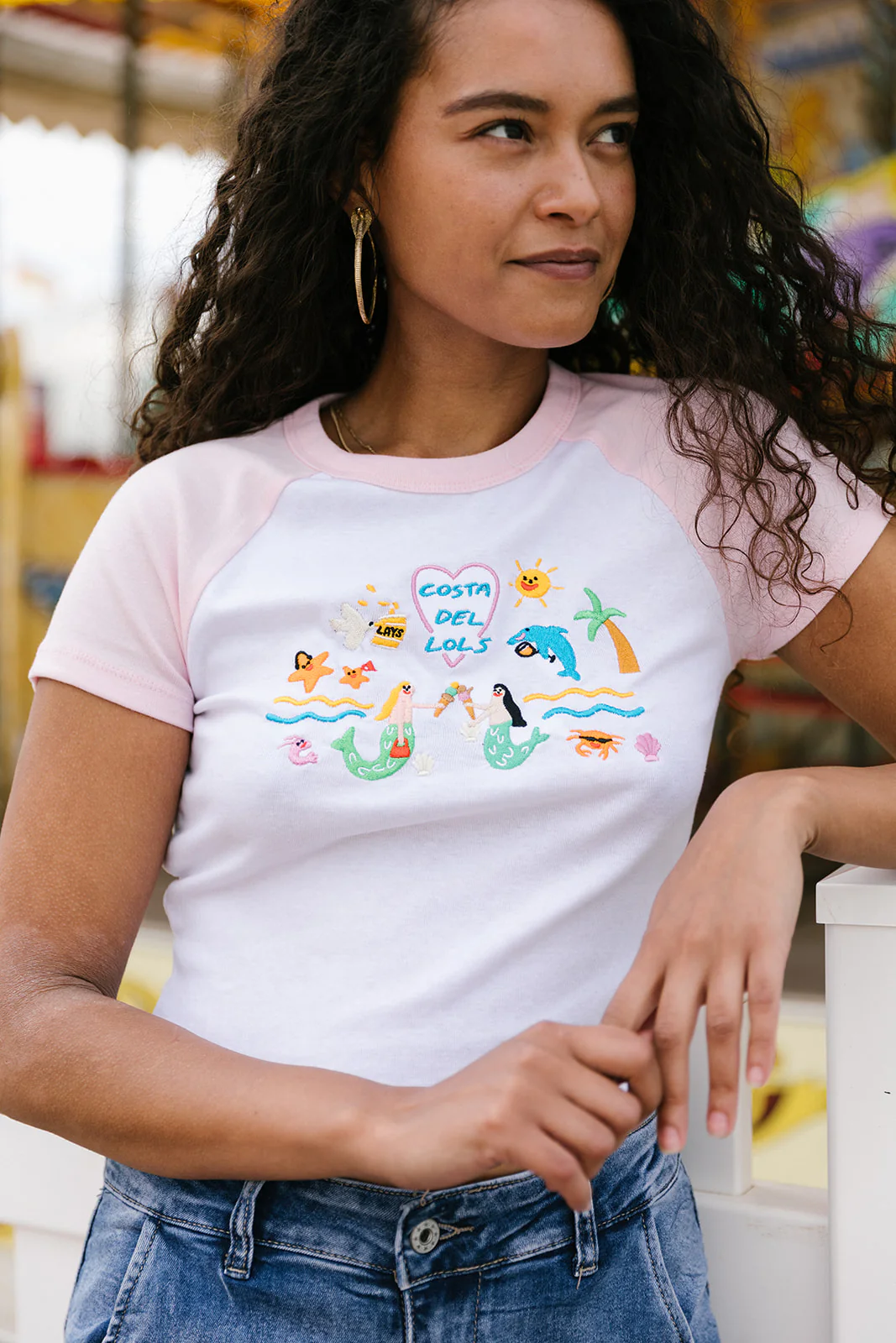 Costa Del Lols Embroidered Raglan Baby Tee - Image 8