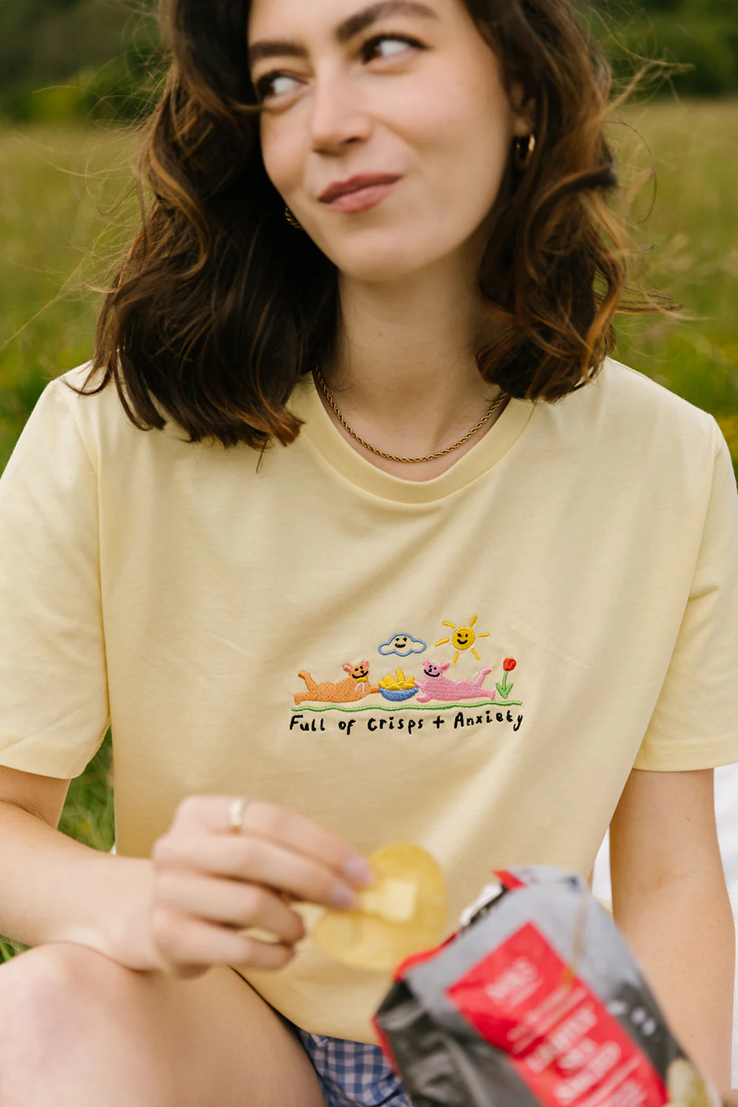 Crisps & Anxiety Embroidered Organic T-Shirt - Image 3