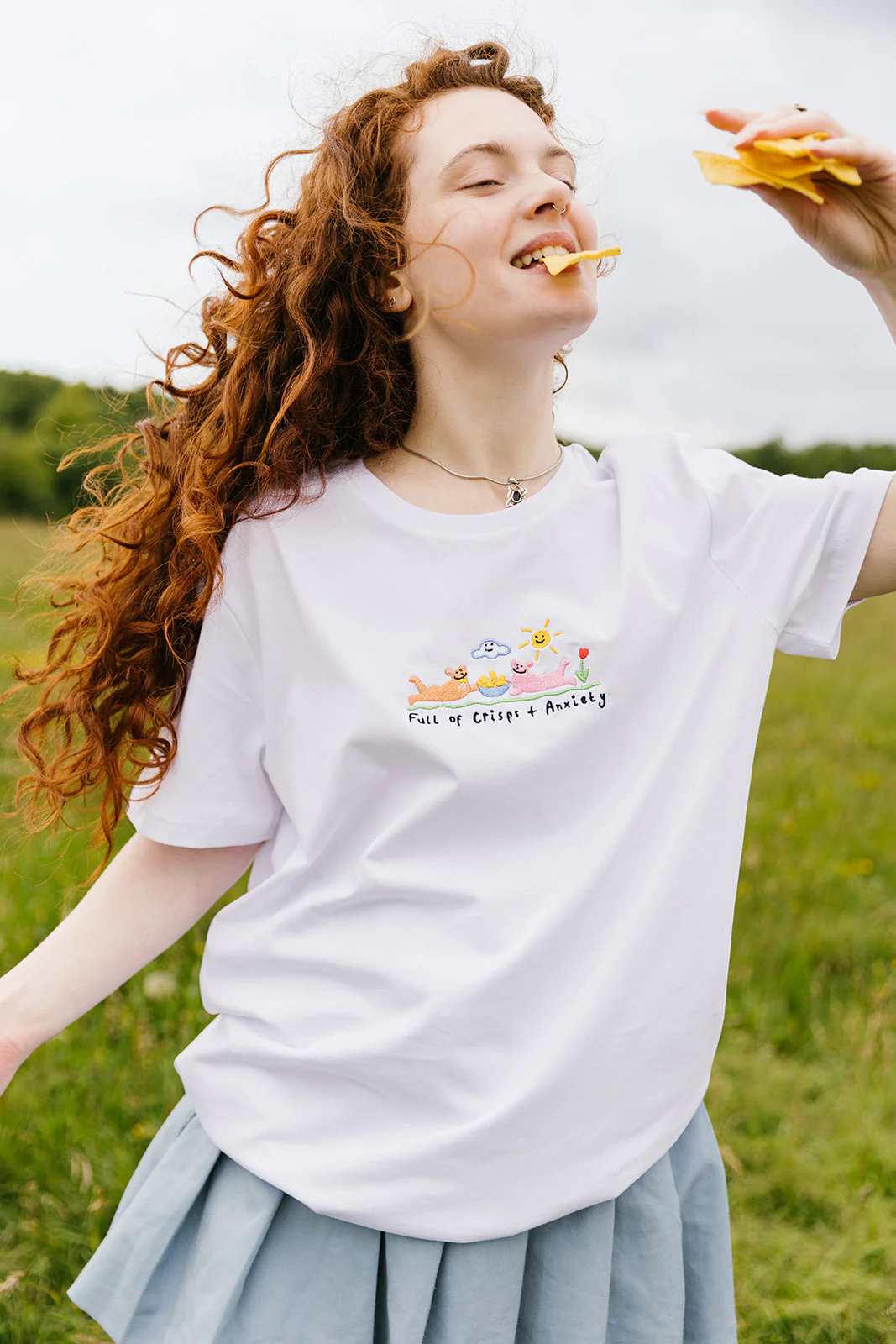 Crisps & Anxiety Embroidered Organic T-Shirt - Image 8