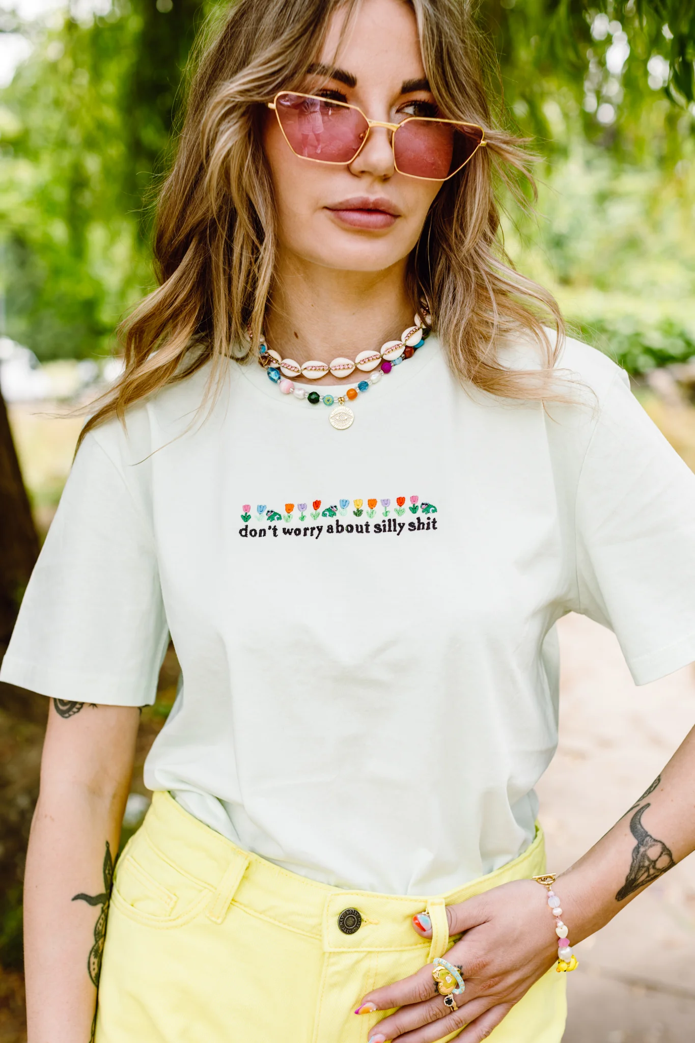 Don't Worry About Silly Shit Embroidered Organic T-Shirt - Image 4