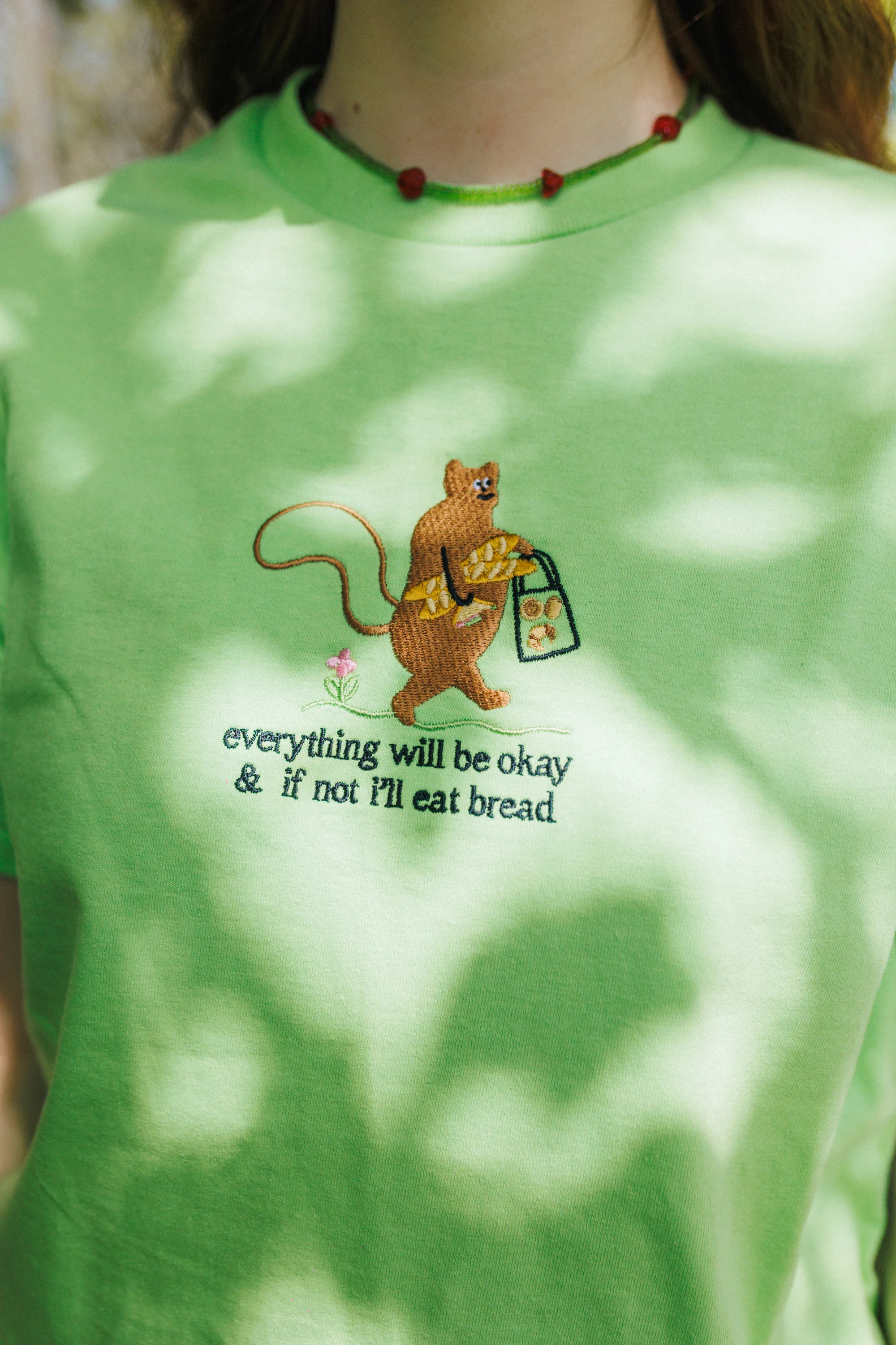 Squirrel & Bread Embroidered T-Shirt - Image 3